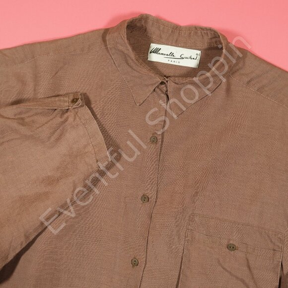 Manuelle Guibal Top Womens L T3 Brown Linen Oversized Button Down Shirt